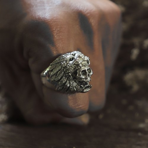 Aztec Jaguar Warrior Skull Ring