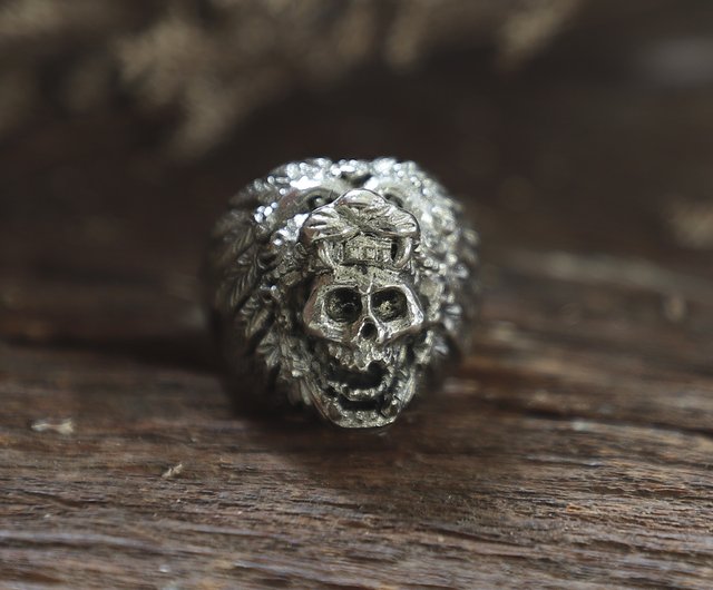 Ring Vintage Indian Jaguar Warrior Skull