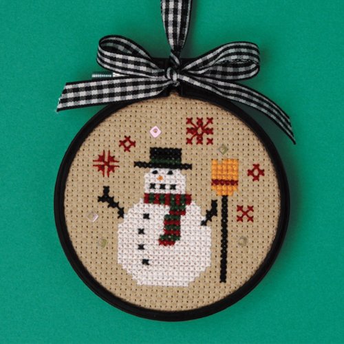 レトロ 刺繍 ストーン 雪だるま オールドデザイン ダブルネック スウェット しろくまさんと鬼雪だるまさん＞Chicchi刺繍キット