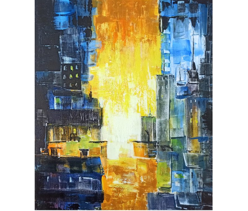 Original Painting New York City Acrylic on Canvas 60X50cm Cityscape Artwork - ตกแต่งผนัง - วัสดุอื่นๆ สีดำ