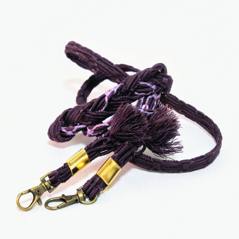 Kimono Remake: Smartphone Shoulder Strap Made from Obi-Jime - 掛繩/吊繩 - 絲．絹 紫色