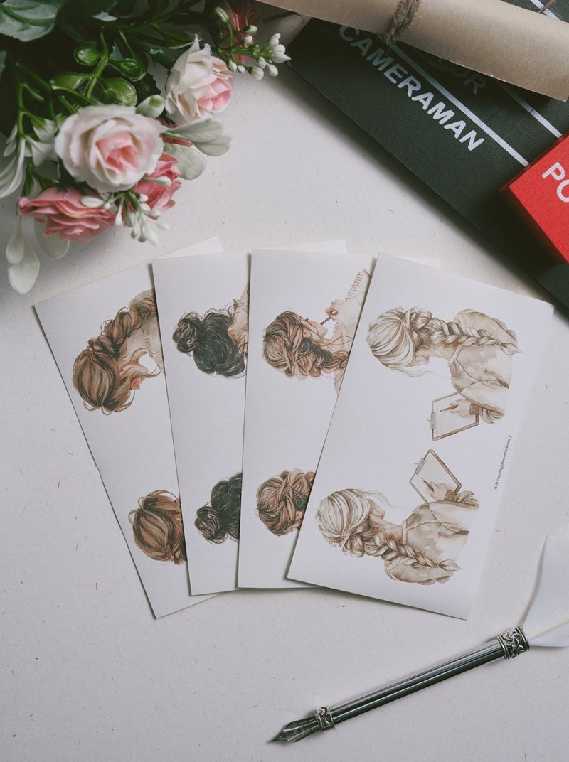 手紙を書く少女 - ステッカー・シール - 紙 