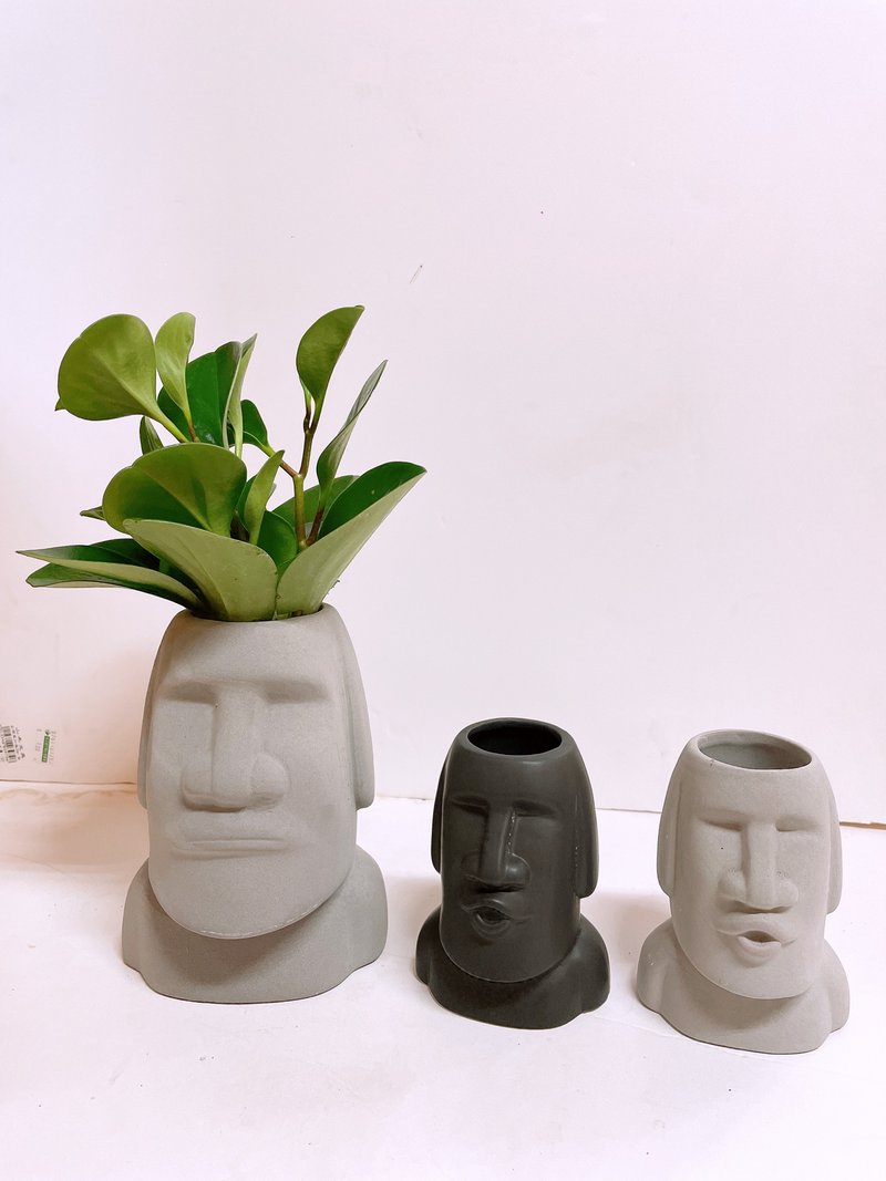 【造型摩艾盆栽】熱銷補貨款 圓葉椒草 文青必備 送禮自用擺設 - 盆栽/植栽 - 陶 