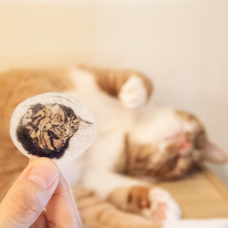 Cat Ink Painting Washi Sticker - Cat Huddle - สติกเกอร์ - กระดาษ สีส้ม