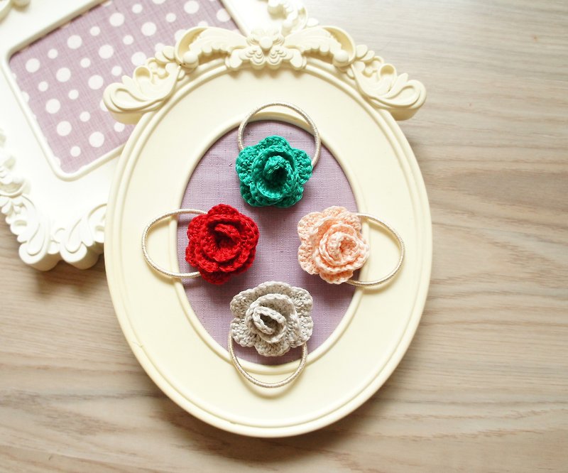 Hand-knitted flower series-dream lover three-dimensional rose hair tie/hair accessory/hair bundle (multi-color optional)~ - Hair Accessories - Cotton & Hemp 