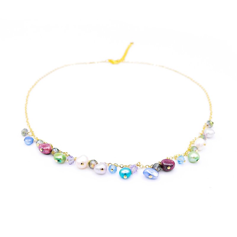 Pamycarie ZINNIA Gold-plated 925 Silver Pearl Necklace Pink/Blue - Necklaces - Clay Blue