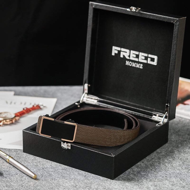 【FREED】Classic Men's Simple Business Casual First Layer Cowhide Belt - Coffee Gold - Belts - Genuine Leather Brown