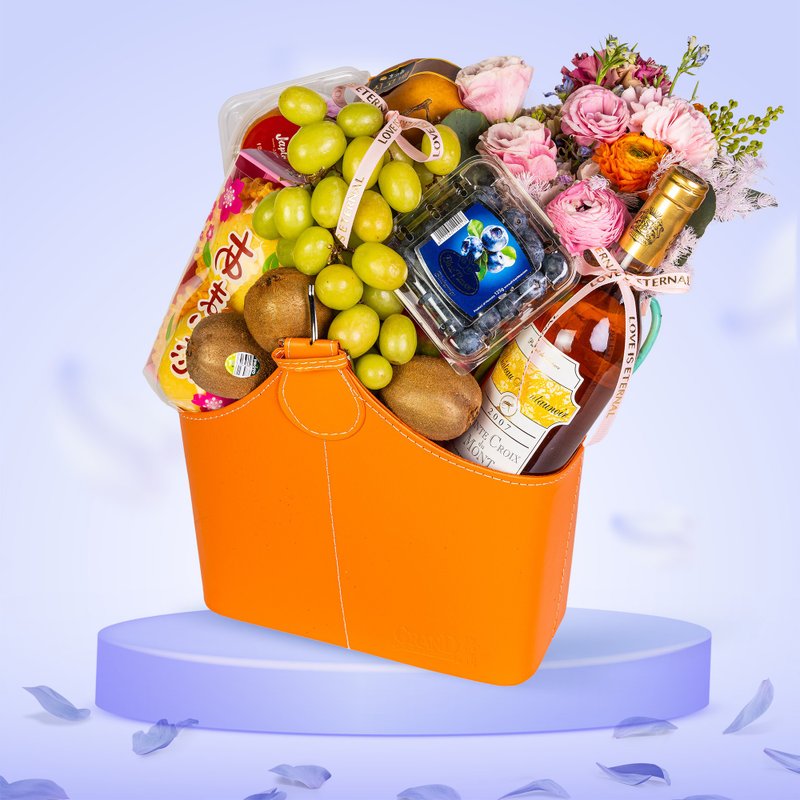 鮮花生果禮籃 果籃 花籃 (小花束、法國甜酒、水果組合) GF00105 - 盆栽/植栽 - 植物．花 