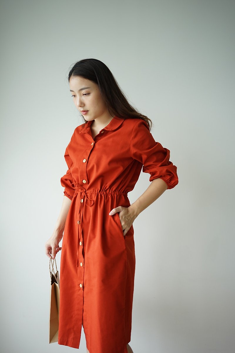 TONGMUAN-ピーターパンの襟のドレス（赤） - ワンピース - コットン・麻 レッド