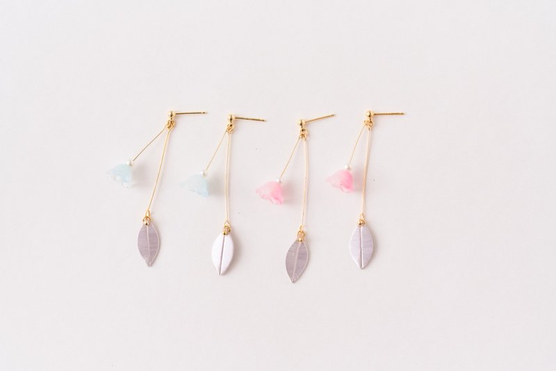 Asahi single leaf earrings - ต่างหู - งานปัก ขาว