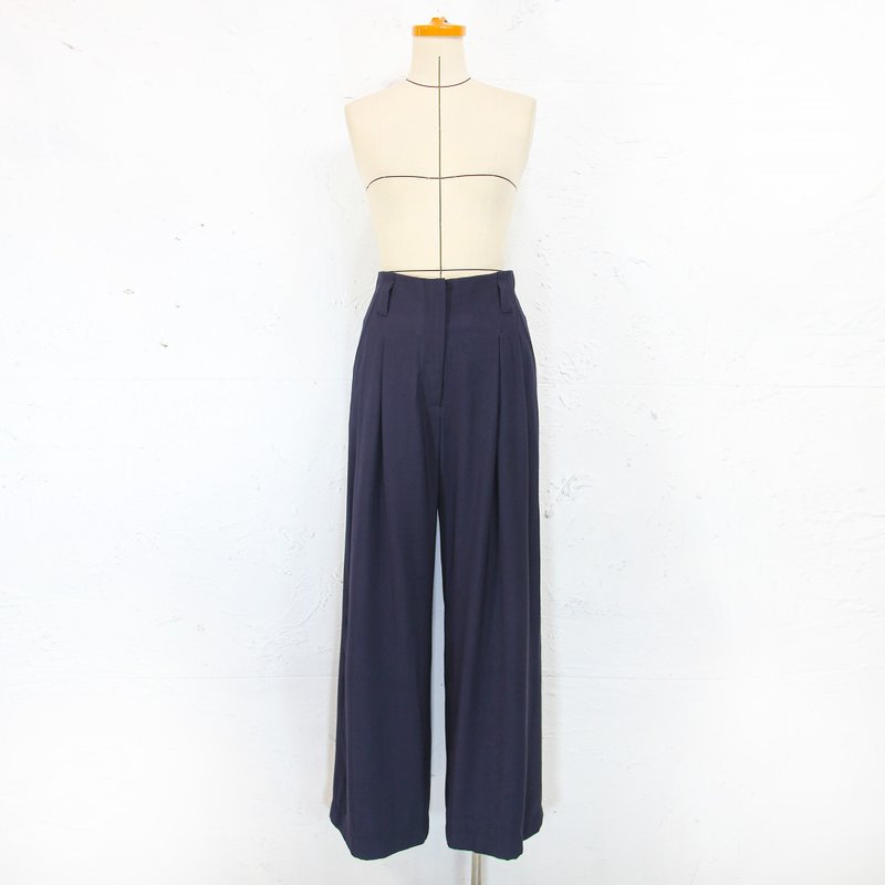 Aman No.16 classic high waist leg length suit pants dark blue - Women's Pants - Other Man-Made Fibers 