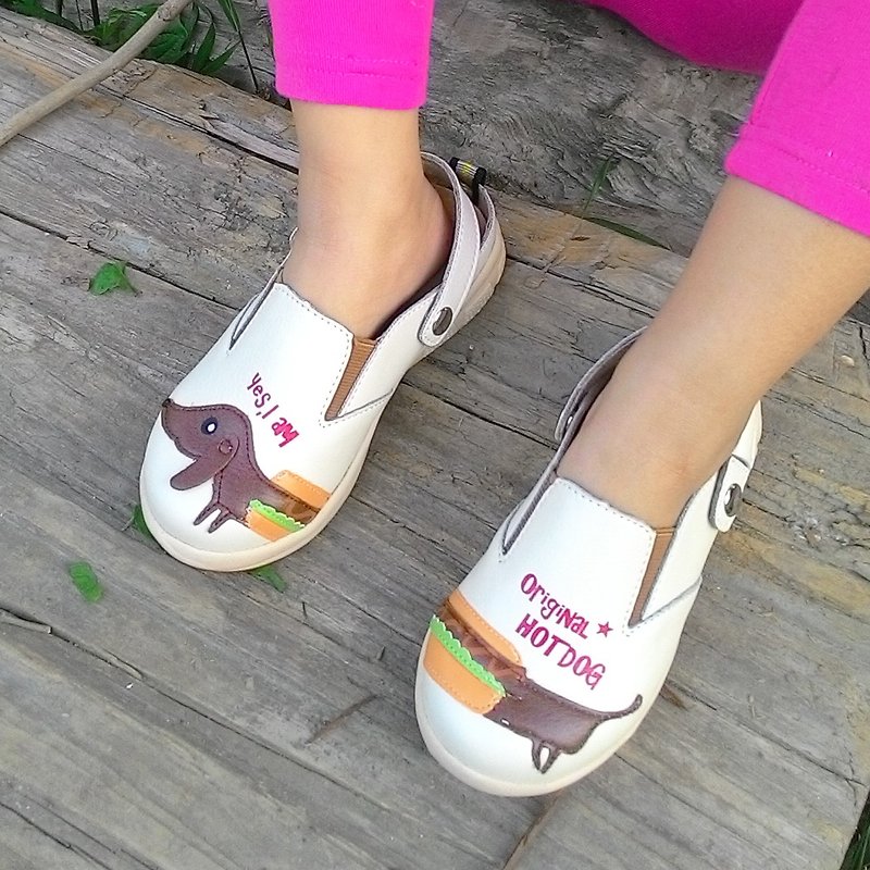 【Hot Dog】Ultra Light/ Exquisite Hand Sewing/ Leather Cushion/ Sling Back - Kids' Shoes - Polyester Multicolor