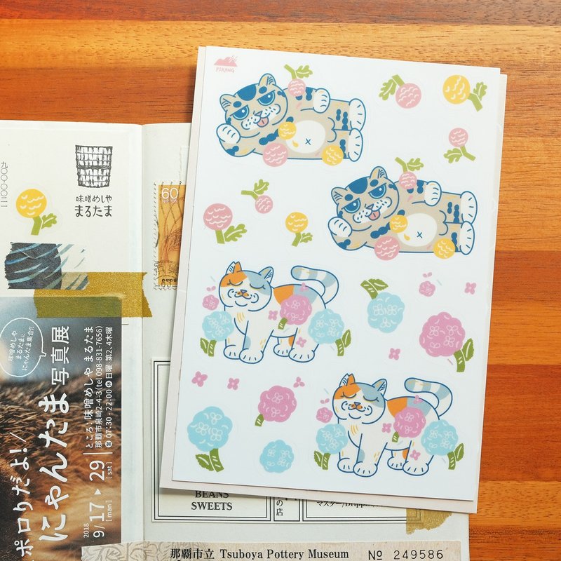 Cat and flower transparent cut sticker/Dajimeji - Stickers - Plastic Blue