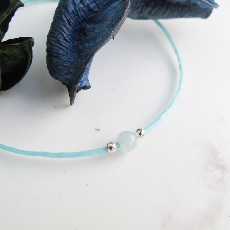 ▹ large 囡 ◃ 囡 Aberdeen [handmade silver] Silver beads × natural stone very thin wax rope Morgan stone bracelet handmade sterling silver blue blue - สร้อยข้อมือ - เครื่องเพชรพลอย ขาว