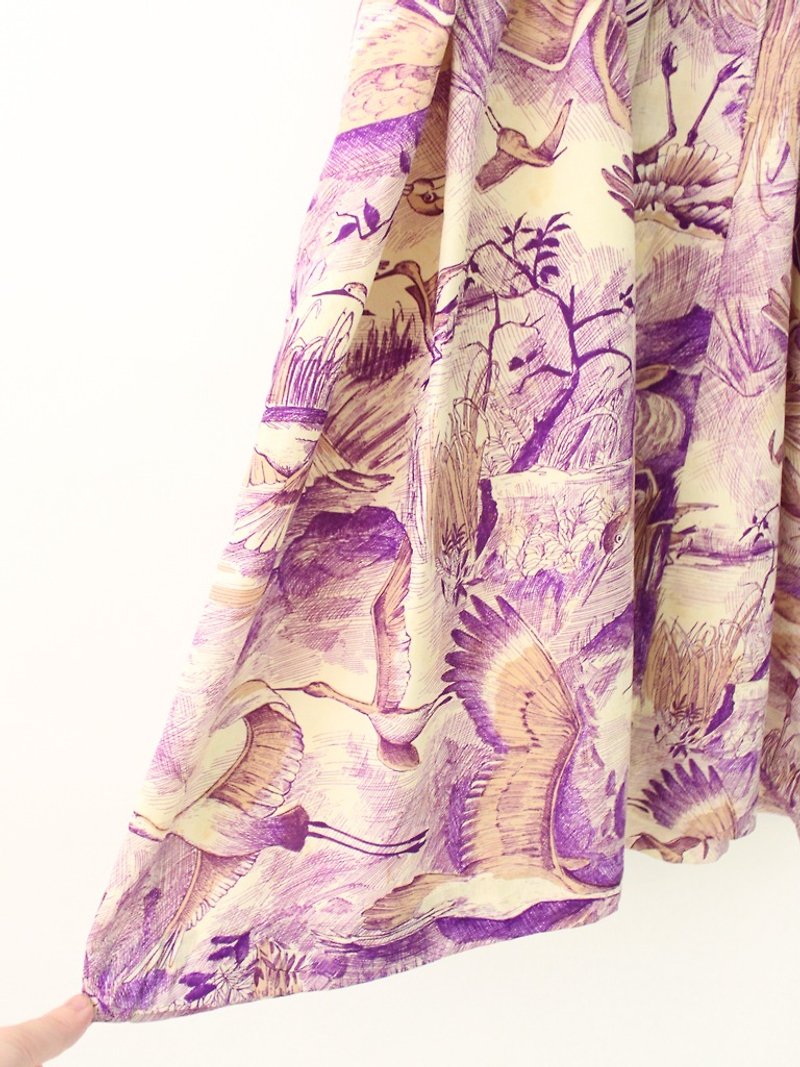 日本製復古印花米紫色無袖古著洋裝VintageDress - 洋裝/連身裙 - 聚酯纖維 紫色