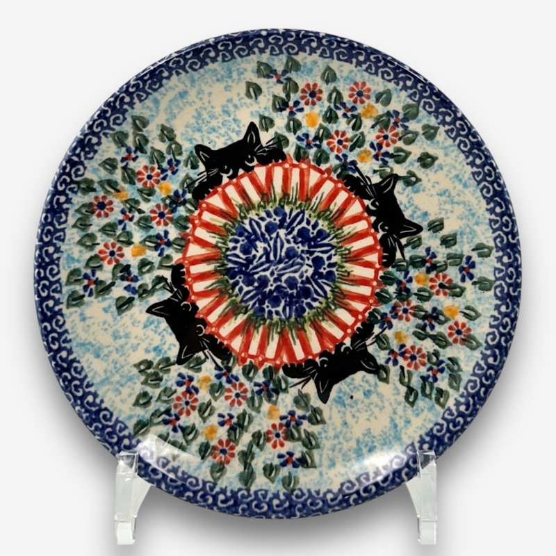 波蘭手繪手工陶-點心盤 圓盤 17cm 黑貓花園系列 - 盤子/餐盤/盤架 - 陶 多色
