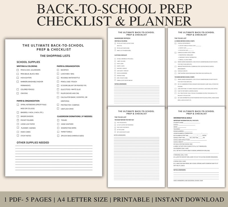 Back to School Checklist Planner: Parent & Student To-Do List (Digital Download) - 電子手帳及素材 - 其他材質 