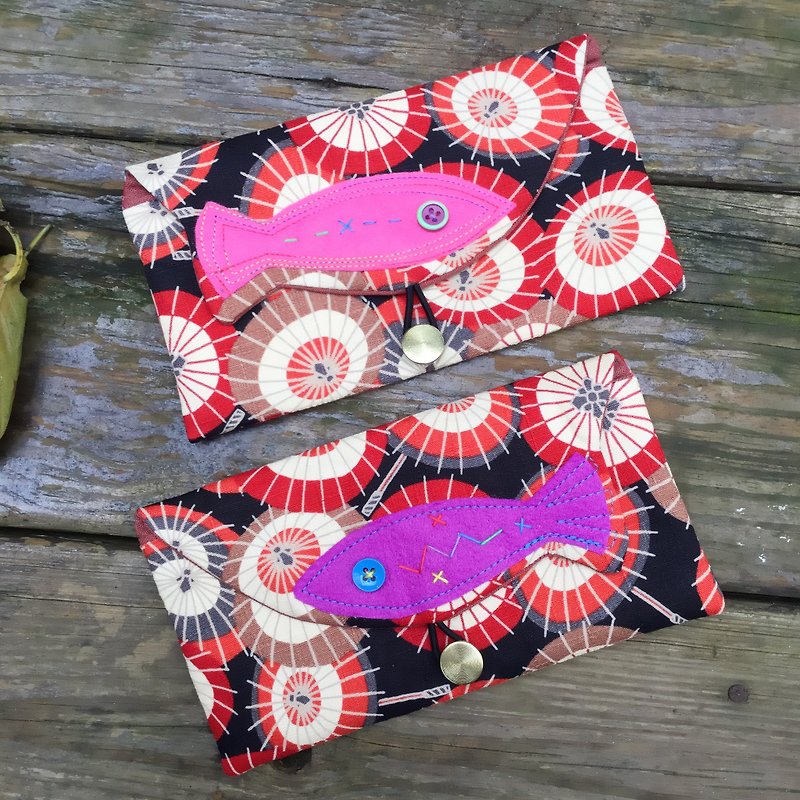 Every year there are fish - red bag / cash bag / passport bag / cell phone pocket - Wallets - Cotton & Hemp 