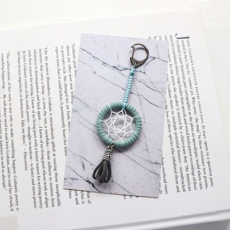 微光小屋丨禮物 Handmade 捕夢網 包包吊飾 鑰匙扣-莫蘭迪綠 - 吊飾/掛飾 - 其他材質 綠色