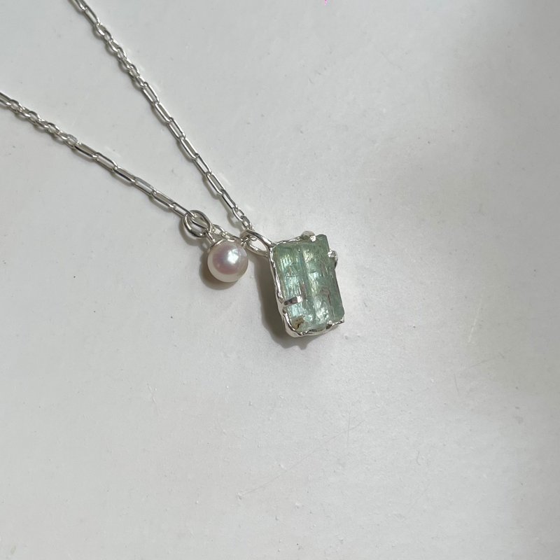 [Original Crystal Necklace] Aquamarine Pearl Necklace - สร้อยคอ - เงินแท้ สีเงิน