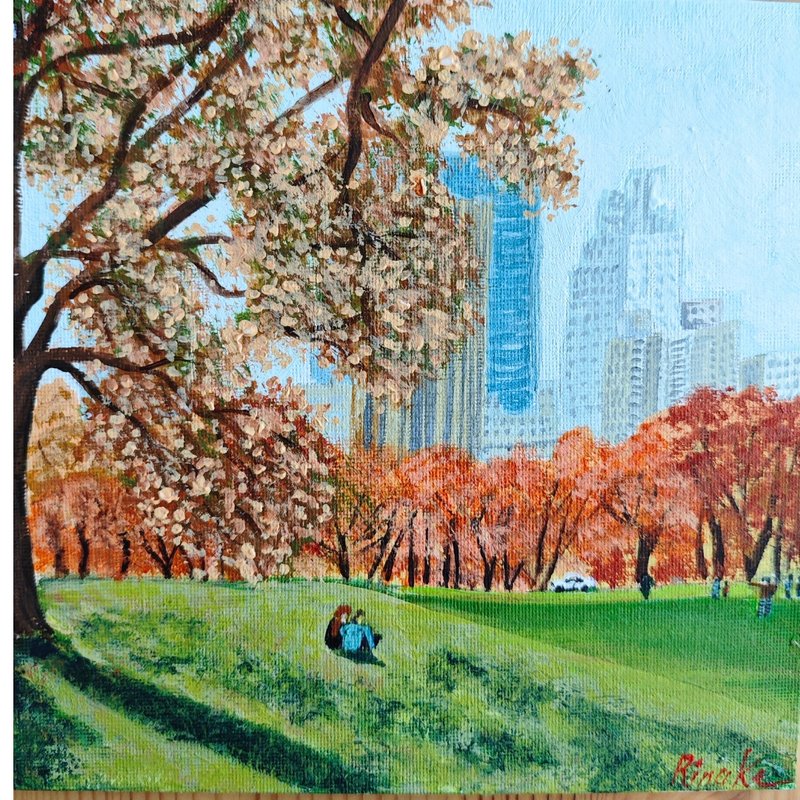 Autumn Park In New York Original Art Landscape Painting By RinaArtSK - Wall Décor - Other Materials Multicolor