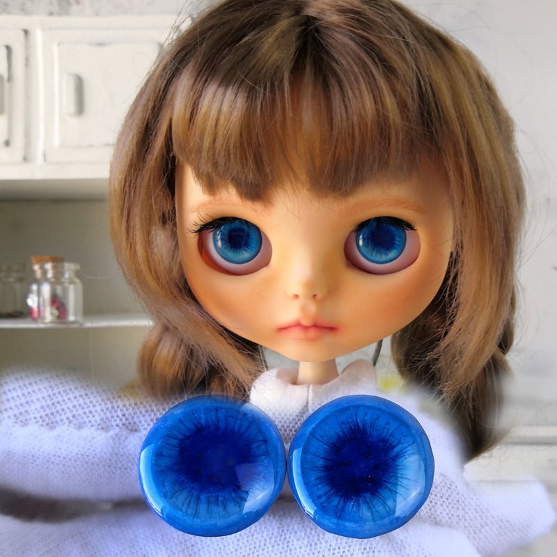 Blue 3D Eye chips 14mm, doll Eye chips for Custom Blythe - Stuffed Dolls & Figurines - Resin 