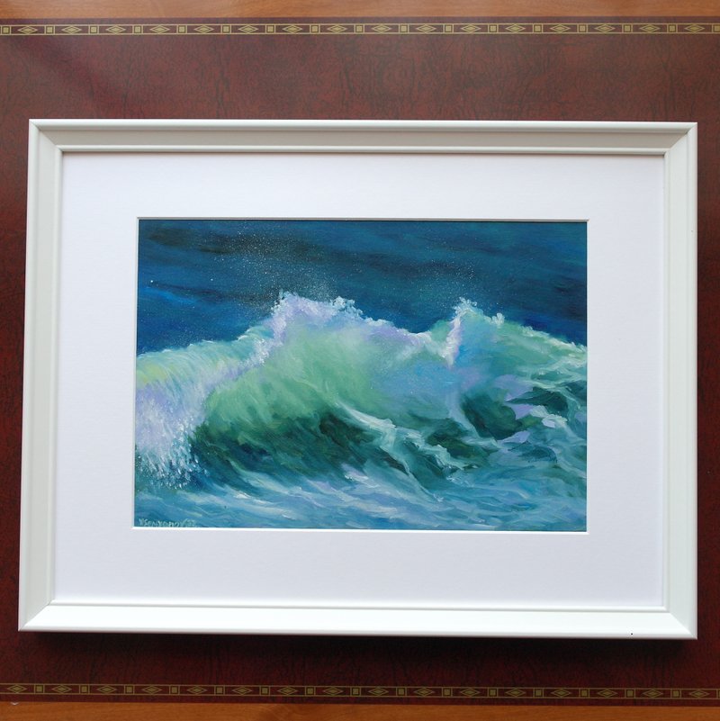 Sea Wave 2 Seascape Original Art Oil Painting Wall Decor Beautiful Seascape - โปสเตอร์ - วัสดุอื่นๆ สีน้ำเงิน