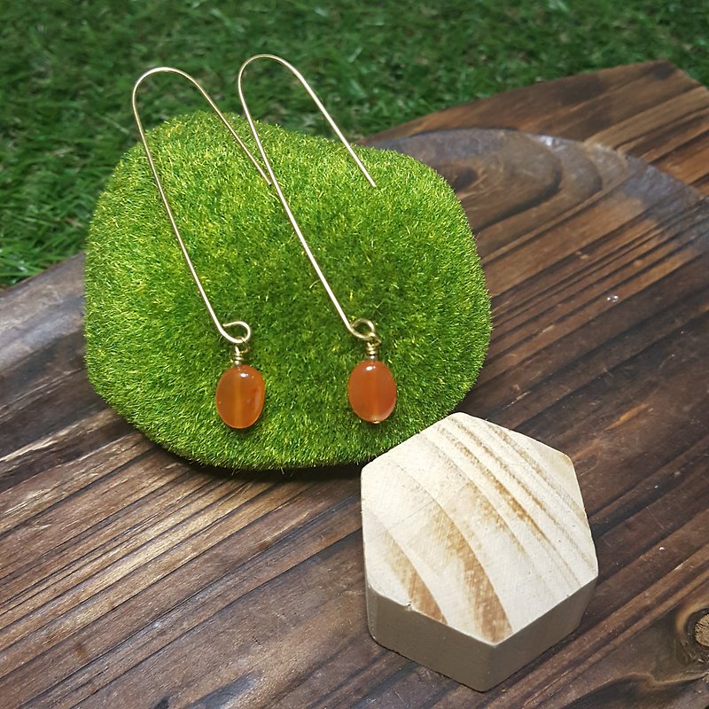 Dainty Rainbow: Retro Brass Hook Earrings with Carnelian (HK/Handmade/Vintage) - Earrings & Clip-ons - Copper & Brass Orange