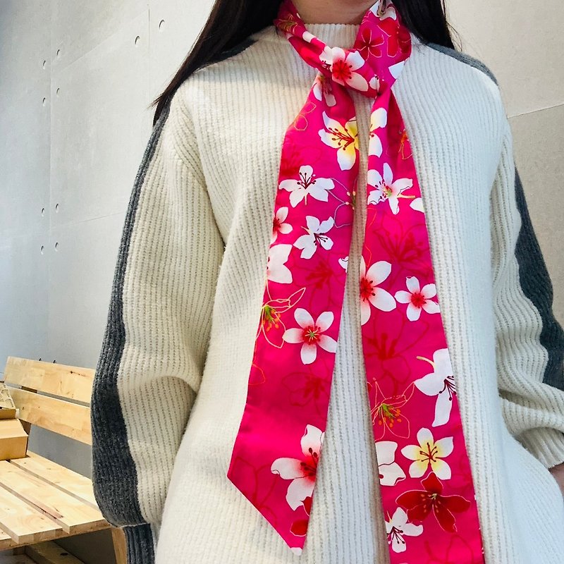 Double-sided long scarf-(Peach tung flower) floral scarf - หูกระต่าย/ผ้าพันคอผู้ชาย - ผ้าฝ้าย/ผ้าลินิน 