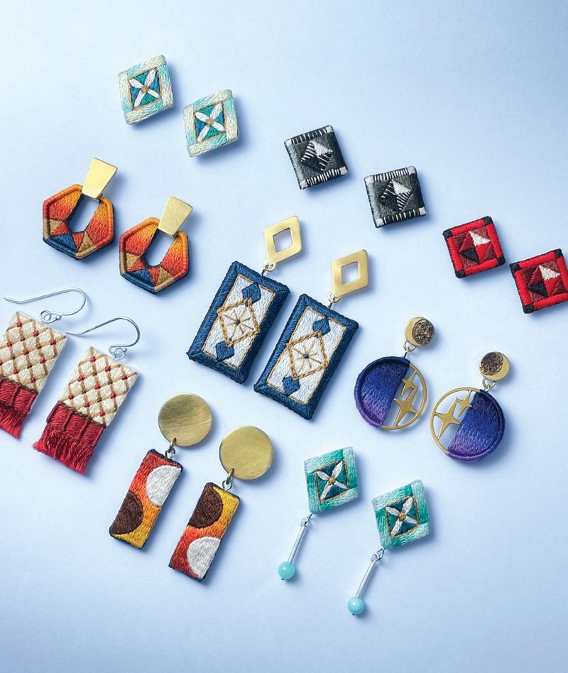 [Gradually Embroidery Vol.2] Series Embroidery Metalworking Earrings - Earrings & Clip-ons - Thread Multicolor