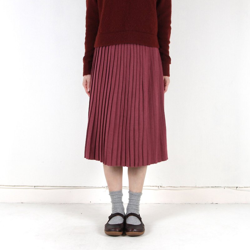 [Vintage] eggplant berry wool knitted vintage pleated skirt - กระโปรง - ขนแกะ สีม่วง