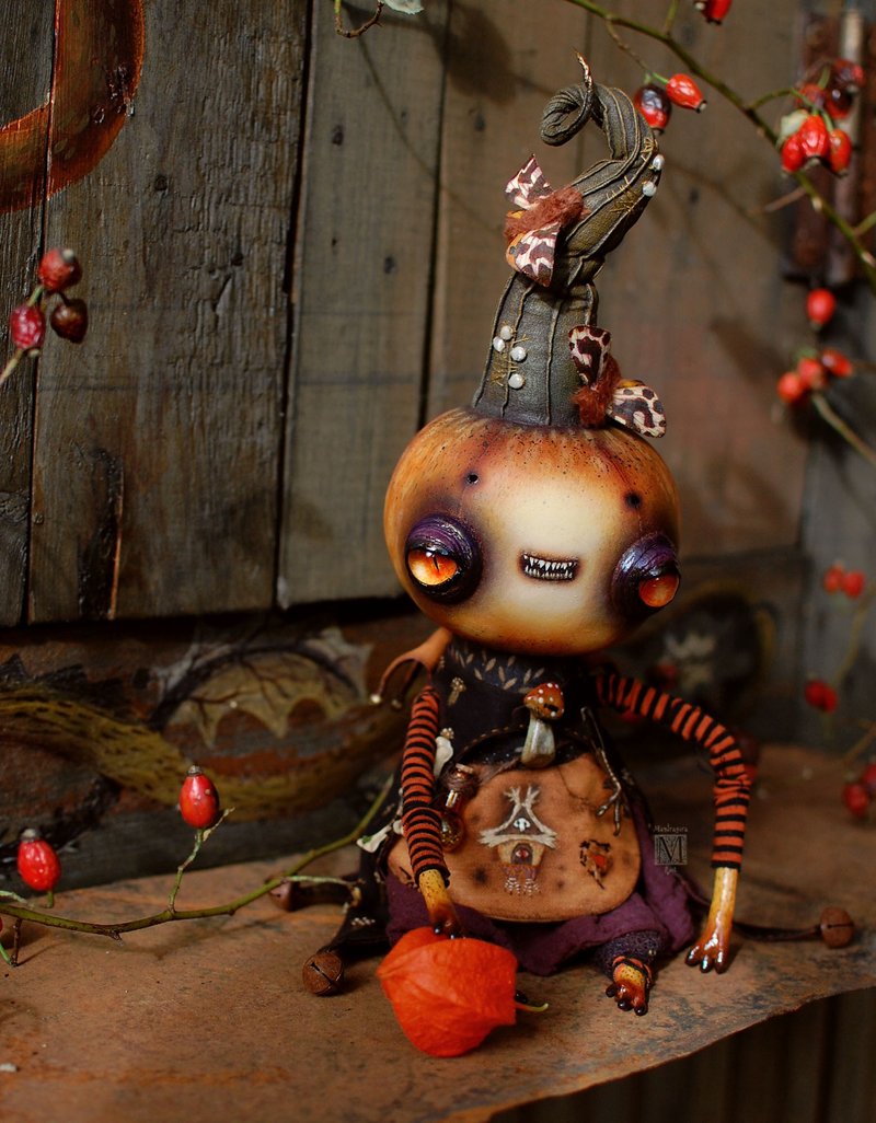 Fantasy collectible sculpture, textile doll Pumpkin Mothy - 公仔/玩偶 - 其他材質 