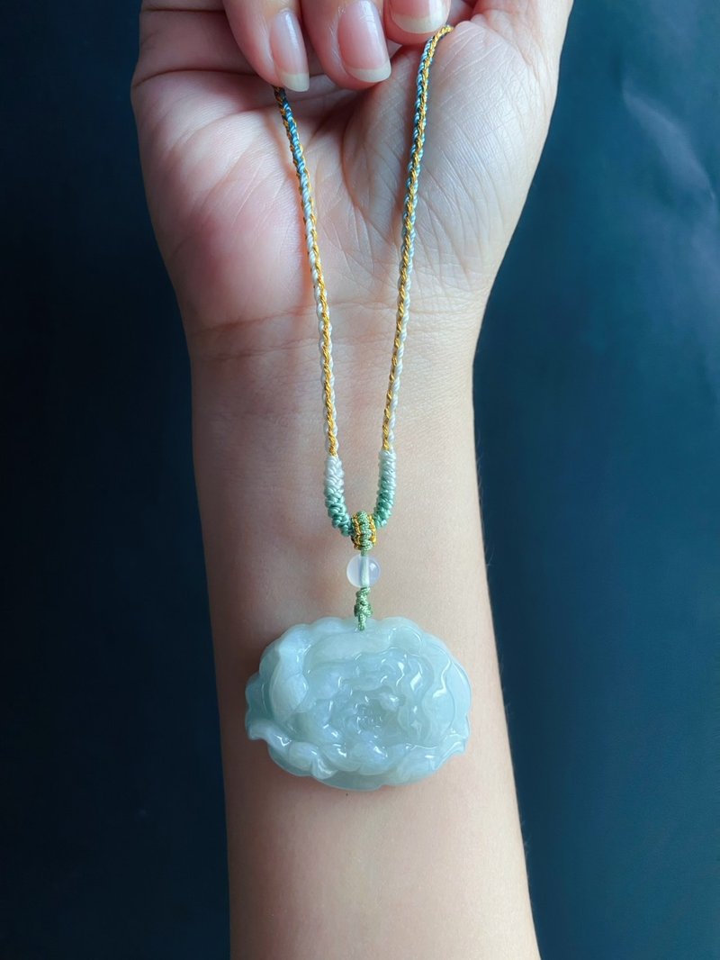 冰潤 翡翠 綠牡丹 手工編繩 天然緬甸玉 有錢花 項鍊 禮物 長輩禮 - 項鍊 - 玉石 綠色