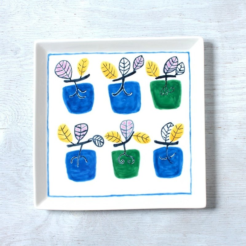 青柿の四角プレート・アウトレット - 小皿 - 磁器 ブルー