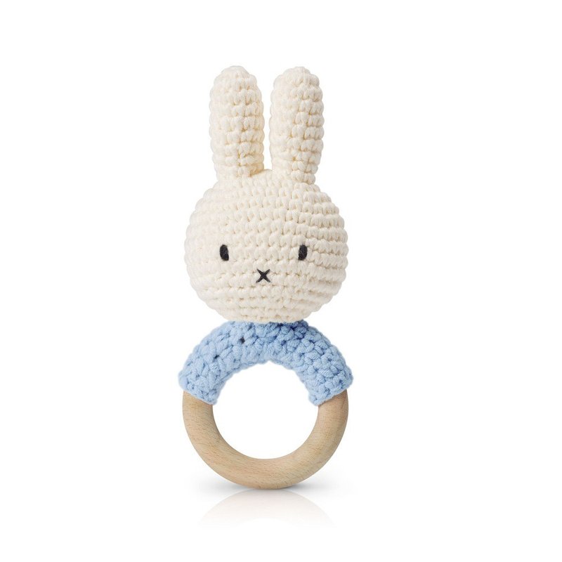 荷蘭 Just Dutch | Miffy 米飛兔 手工編織 嬰幼兒 手搖鈴 粉藍 - 玩偶/公仔 - 棉．麻 藍色