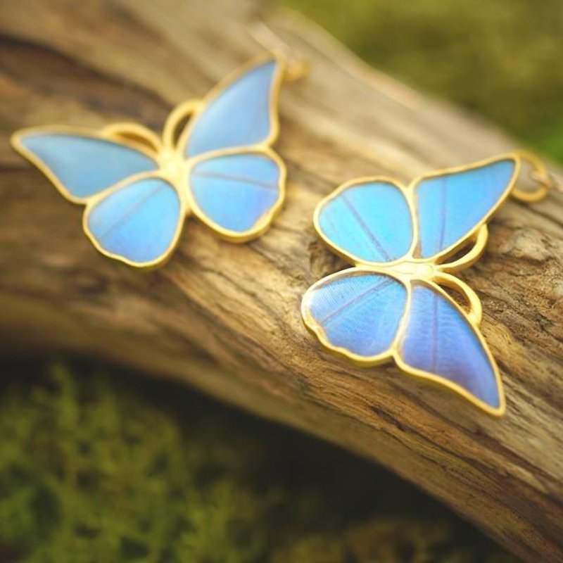 Morpho butterfly antique earrings - Earrings & Clip-ons - Other Metals Blue