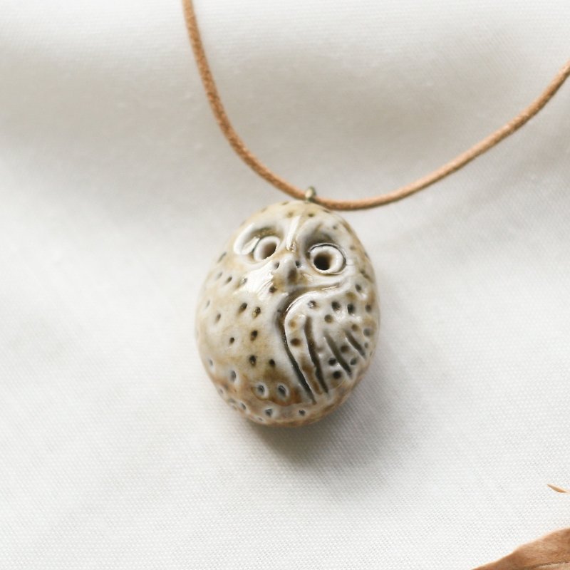 Firewood Owl Essential Oil Necklace B14 - Necklaces - Pottery 