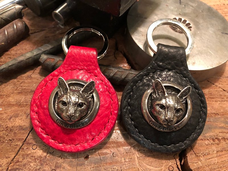 Cat head leisure card key ring - Keychains - Genuine Leather 