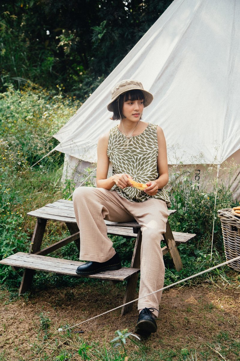Mulmul beige wide pants - 中性長褲/短褲 - 棉．麻 卡其色