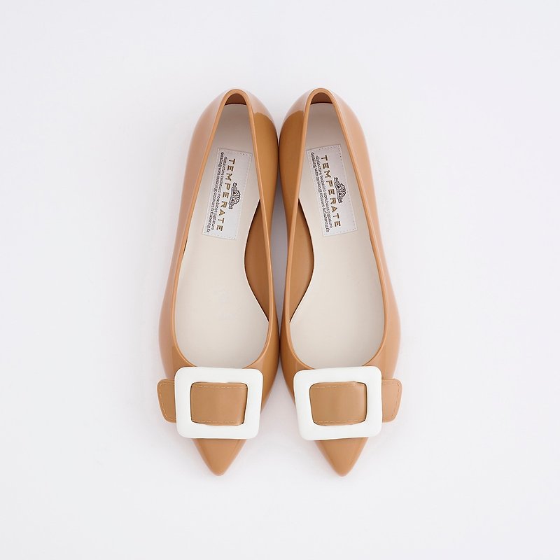 NINA (TOFFEE) PVC POINTED TOE FLATS Pointed Toe Pumps - Rain Boots - Waterproof Material Brown
