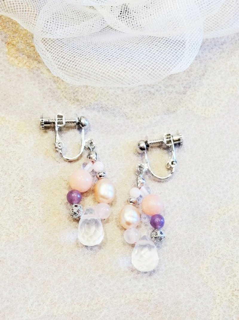 Rose Quartz Clip-On Y-1171E - Earrings & Clip-ons - Gemstone 