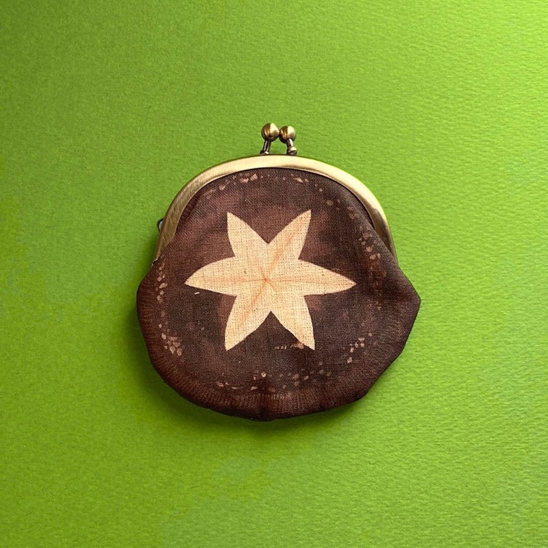 しいたけがま口-花切り / kinoko gamaguchi purse - shiitake -財布,小銭入れ,ポーチ, accessory case - 化妝包/收納袋 - 棉．麻 咖啡色