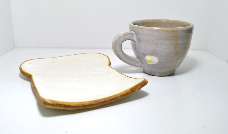 Two piece set of bread dish and mini mug - Pottery & Ceramics - Pottery White