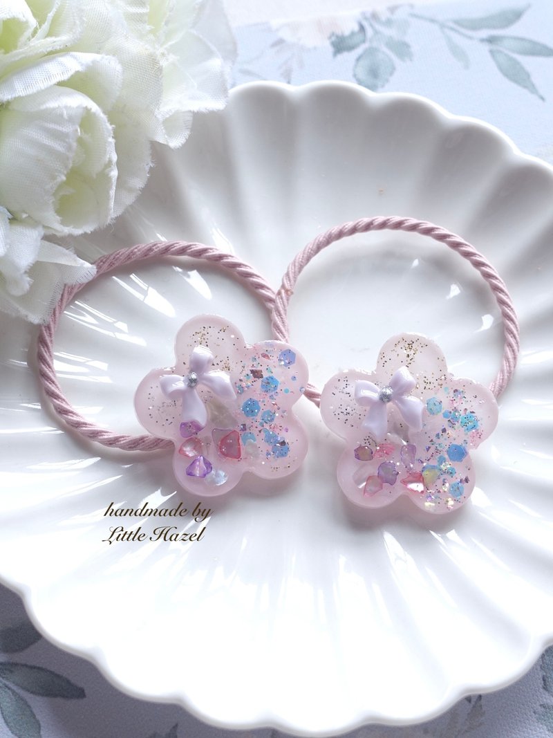 花花髮圈 髮束 一對 滴膠髮飾  UV Resin Hair accessories - 髮圈/髮夾 - 其他材質 