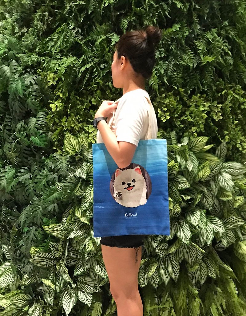 Pomeranian tote bag - D39 - Handbags & Totes - Other Materials Blue