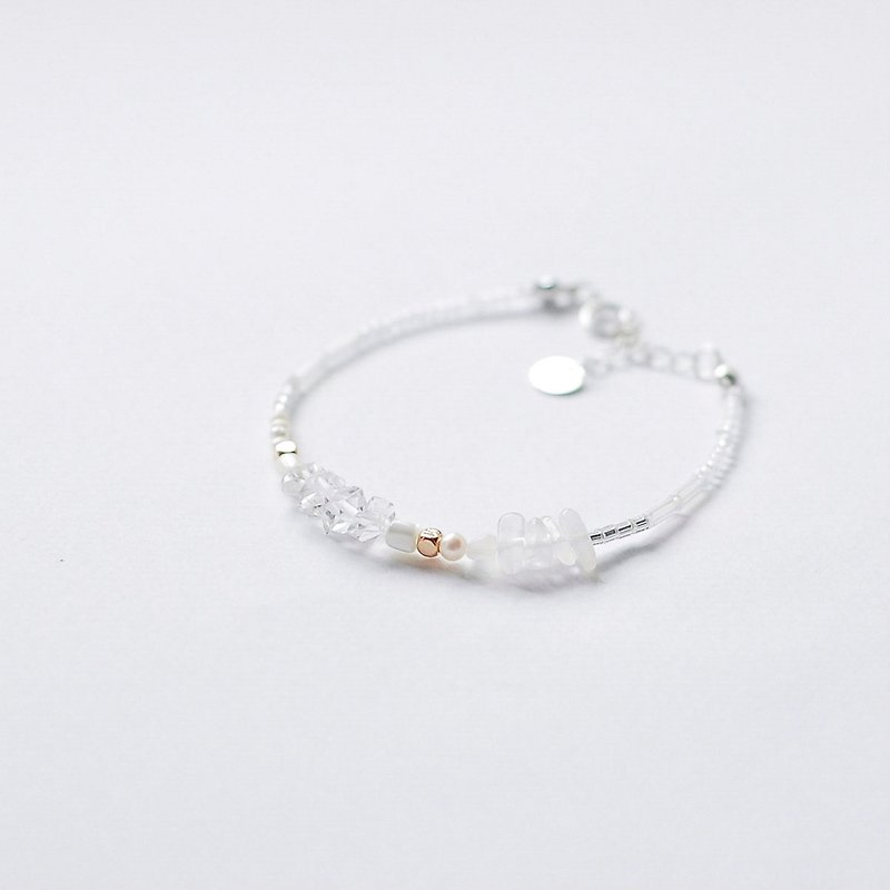 The color of the world white translucent shining diamond moon Stone natural stone mixed sterling silver bracelet - Bracelets - Crystal Transparent
