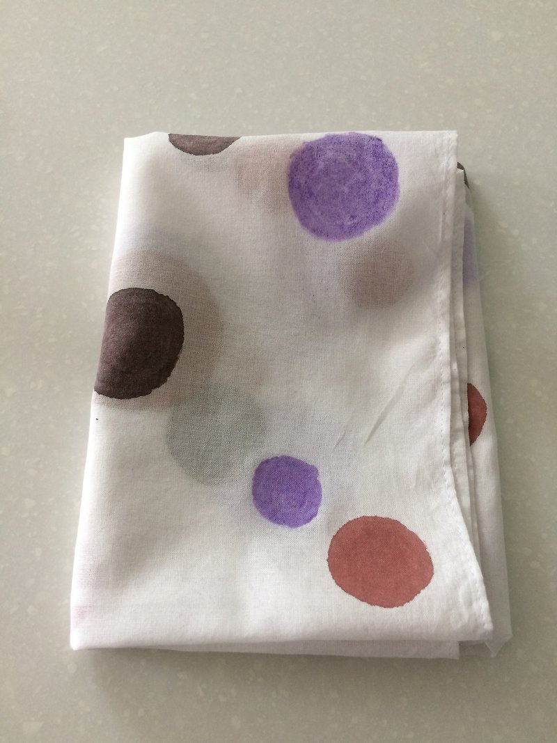 礦物染手繪純棉手帕  繽紛(茜紫圓點) - 手帕 - 棉．麻 紫色