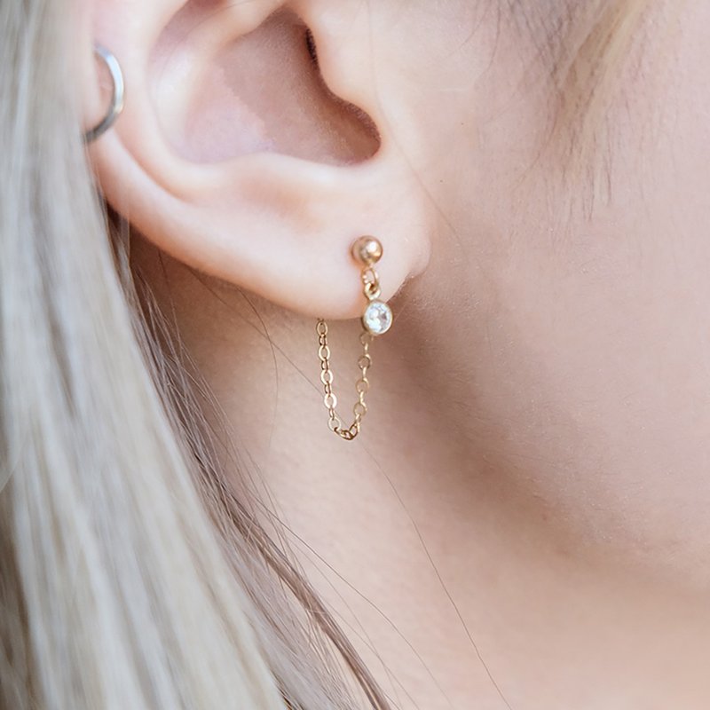 14k gold-filled small diamond earring chain earrings/ Clip-On - ต่างหู - เครื่องประดับพลอย สีทอง