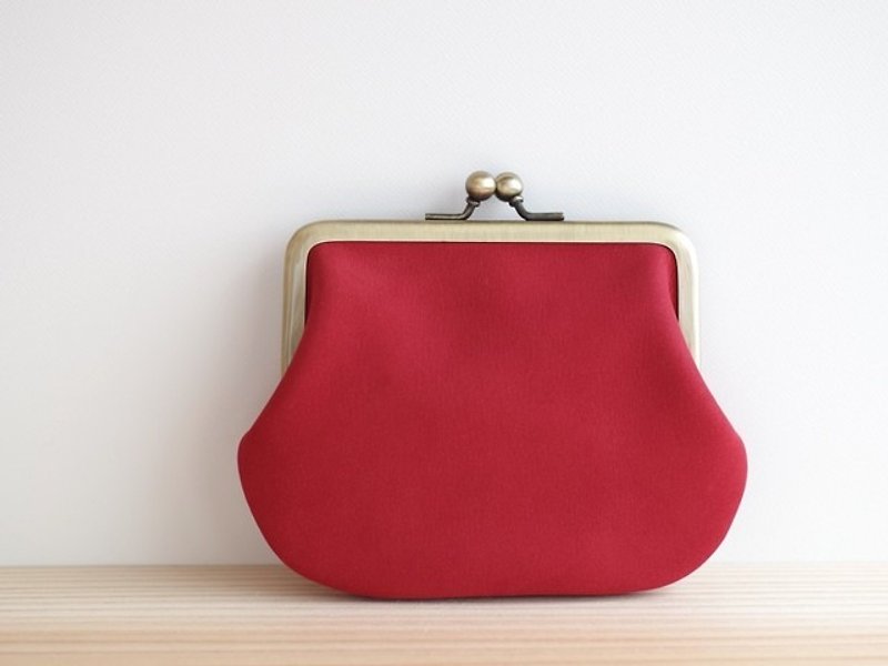 Square snap lock leather purse Red nubuck - กระเป๋าสตางค์ - หนังแท้ สีแดง