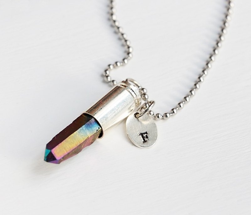 [Rainbow halo] Rainbow White crystal plated stainless steel color stone necklace natural stone Hands personality minimalist geometry Valentine birthday anniversary banquet party to exchange gifts for Christmas - สร้อยคอ - เครื่องเพชรพลอย 